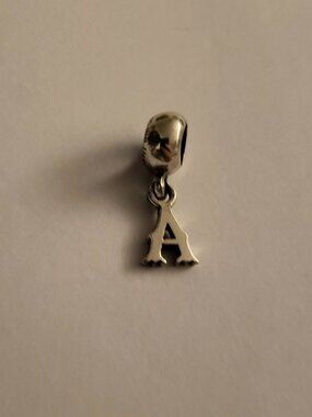 "A" Initial Letter Monogram A Bead Charm Sterling Silver Pendant Mark IBB 925